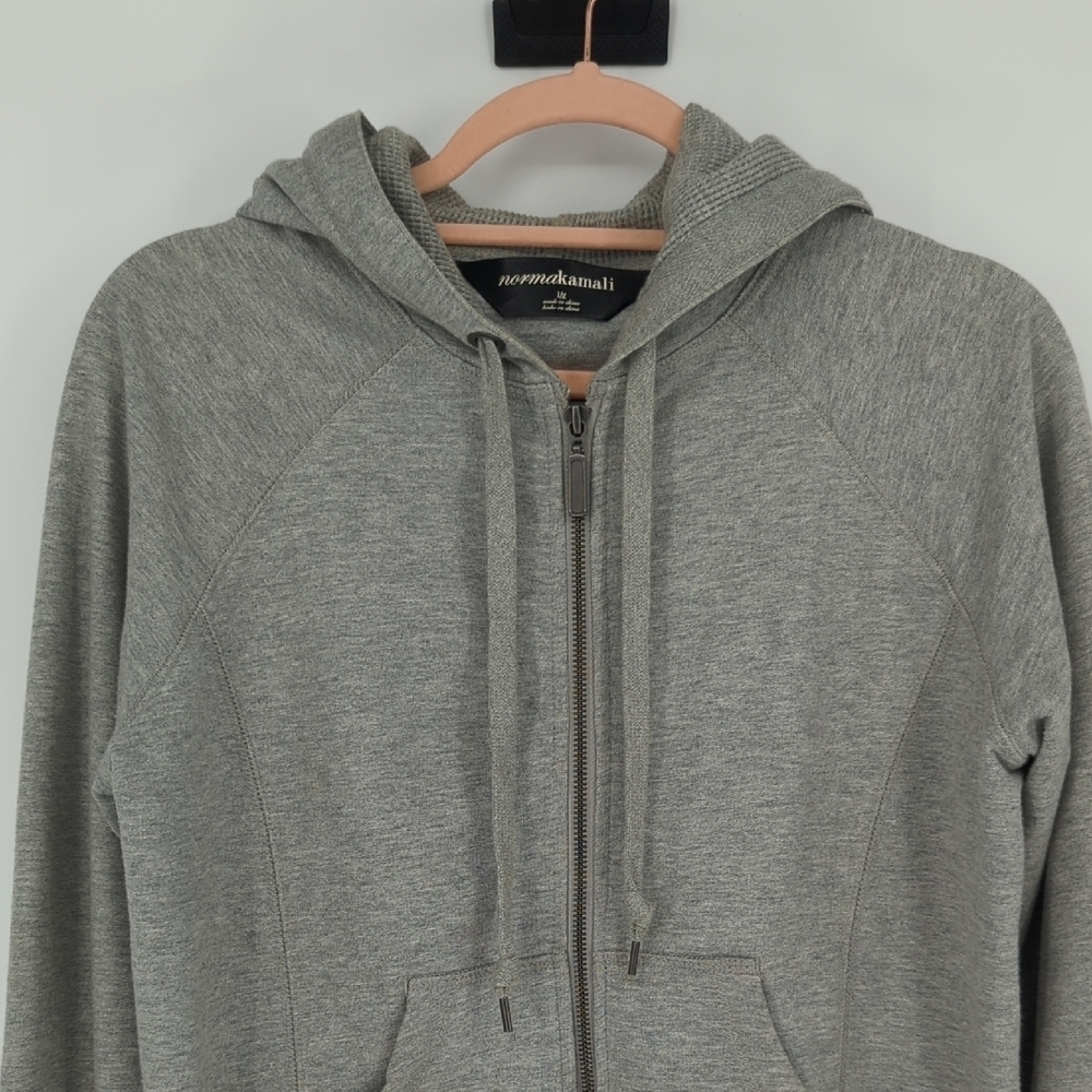 01121 Norma Kamali Full Zip Hoodie Sweatshirt Gray Size Large athletic sporty - Picture 3 of 10
